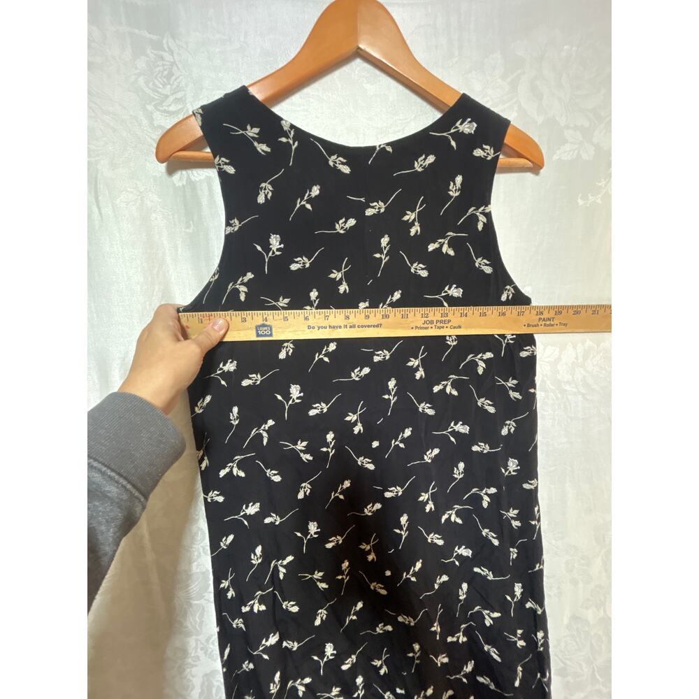 VTG Midi Tank Dress 8 Black Tan Floral Side Slits Y2K Whimsigoth Fairy Grunge - Picture 5 of 6